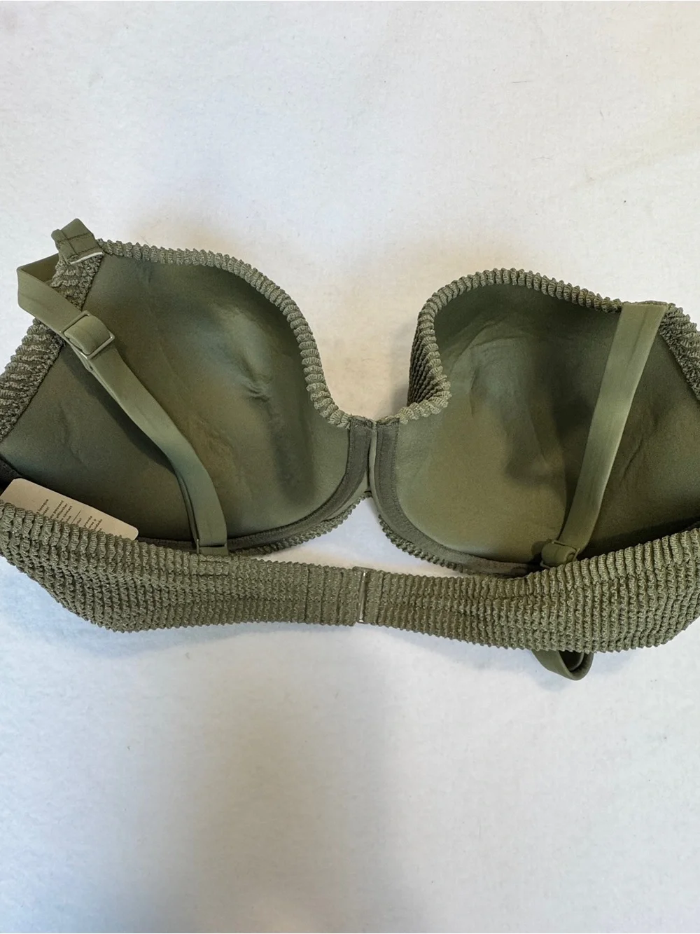 NEW w/tag Aerie Olive Crinkle Lightly Lined Underwire Bikini Top Size 38DD